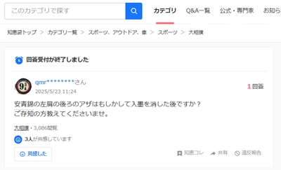 安青錦 背中 アザ